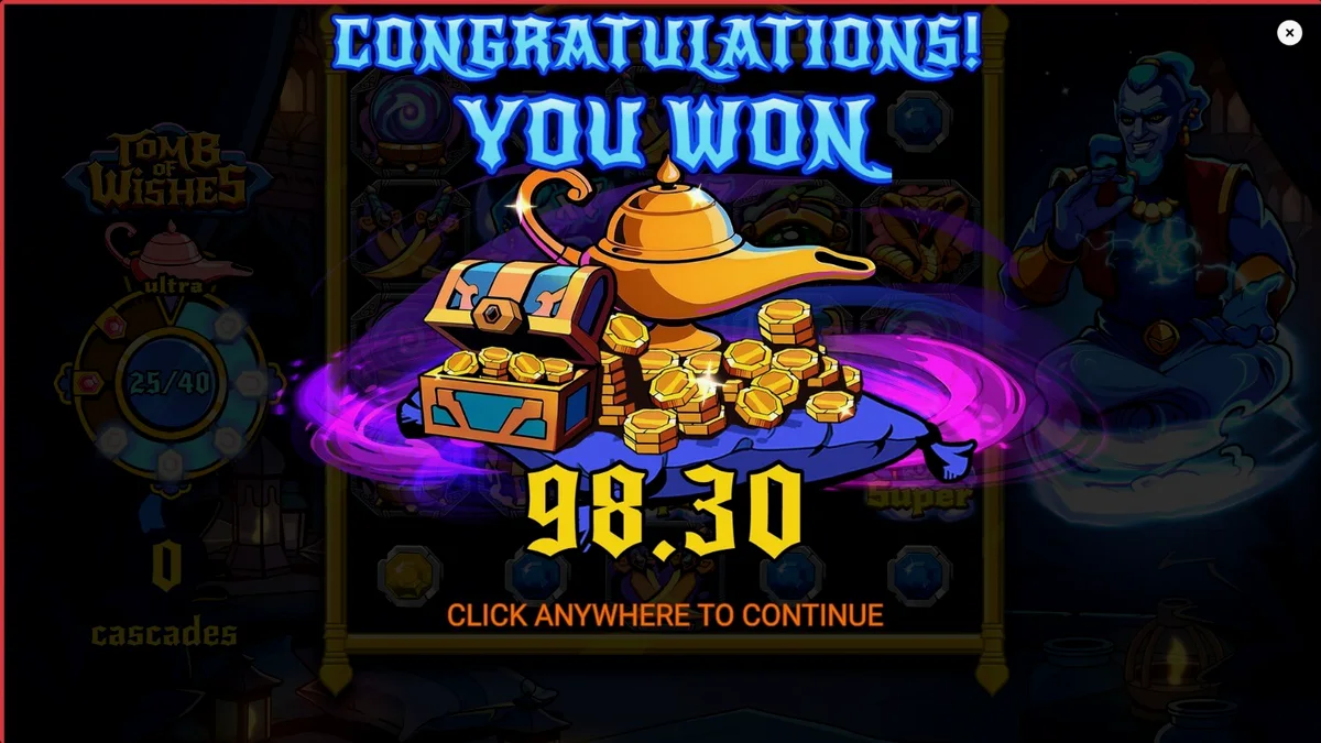 Tampilan visual slot Tomb of Wishes dengan tema ruang harta karun Arab