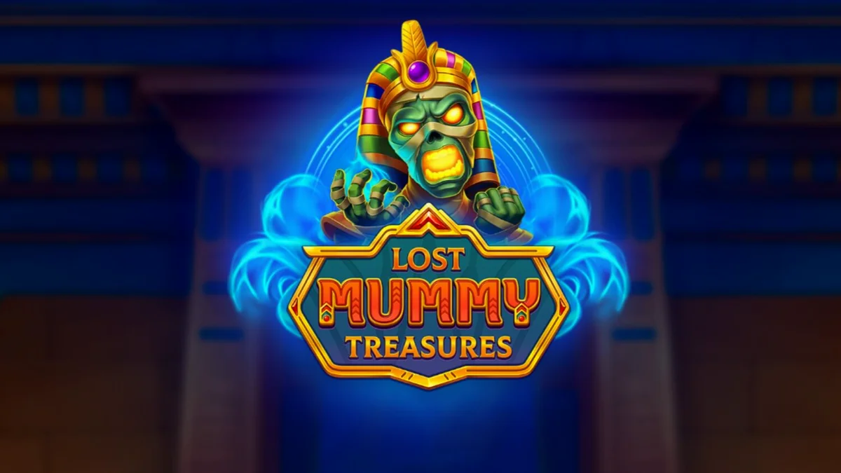 Tampilan visual slot Lost Mummy Treasures dengan simbol dewa Mesir dan efek cahaya emas